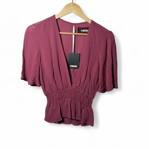 Reformation Blouse Women's Small Farrow Rosy Pink Ruffle Smocked Waist NWT